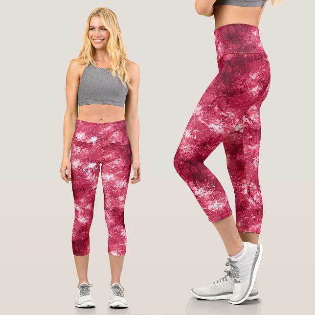 Modern Stylish Magenta Marble Paint Pattern Capri Leggings (Creator Uploaded)