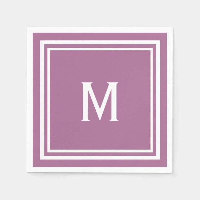 Modern Stylish Mauve Custom Monogram Paper Napkins (Front)