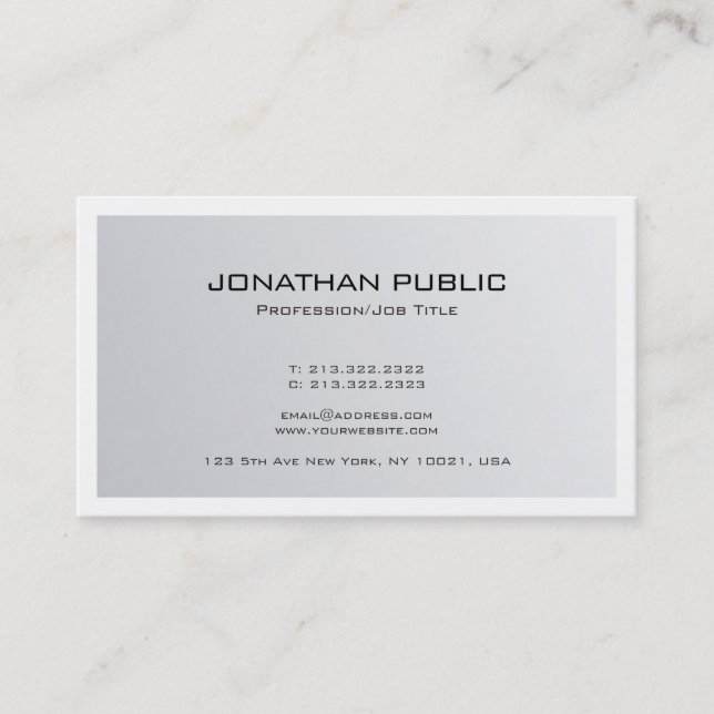 Modern Stylish Minimal Design Trendy Silver Look Business Card (Front)