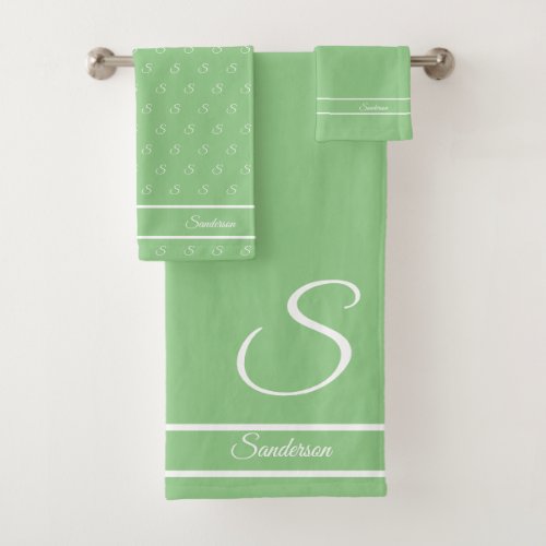  Modern Stylish Mint Green and White Monogram Bath Towel Set