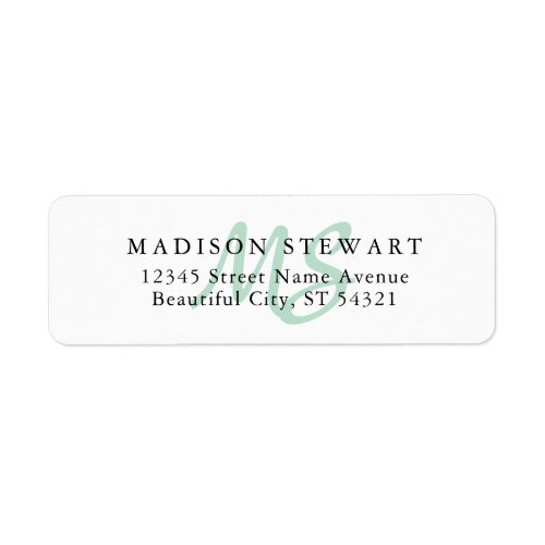 Modern Stylish Mint Green Brush Script Monogram Label