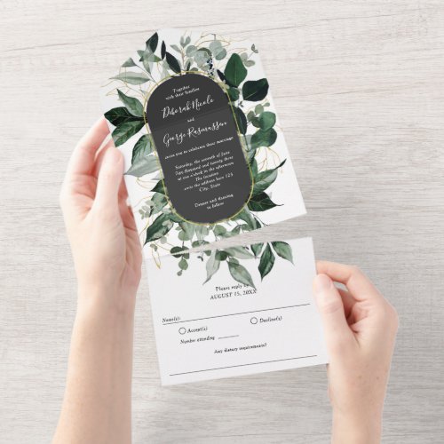 Modern Stylish Modern Bohemian Arch Greenery  All In One Invitation