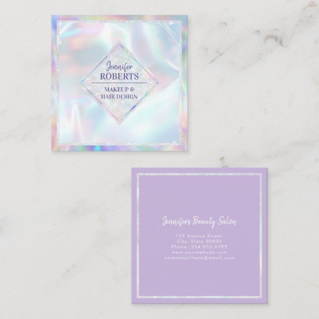 Modern Stylish Modern Holographic Pastel Square Business Card (Front/Back)