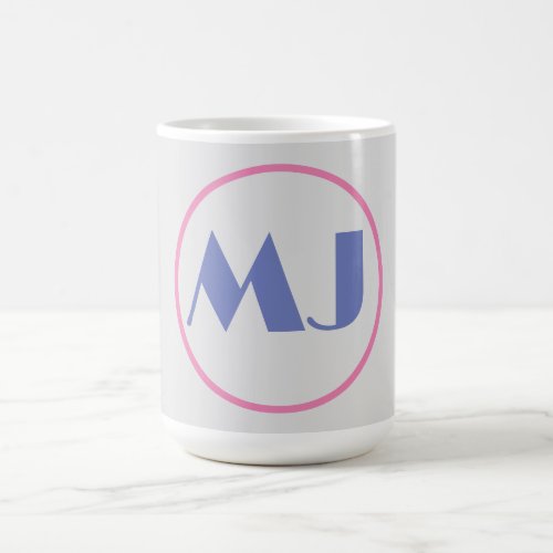 Modern Stylish Monogram Blue Initial Letters Grey Coffee Mug