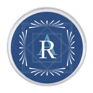Modern Stylish Monogram Blue Silver Finish Lapel Pin