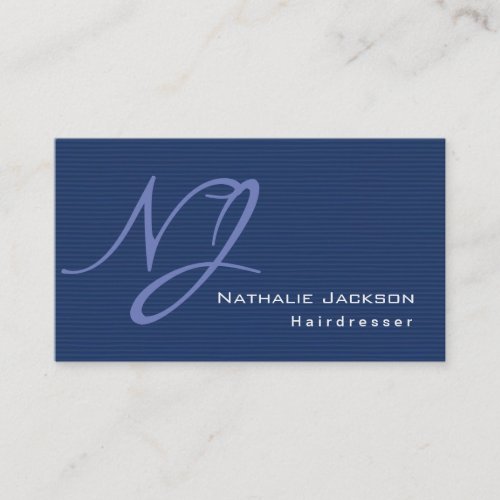 Modern Stylish Monogram Blue Texture Hairdresser Business Card