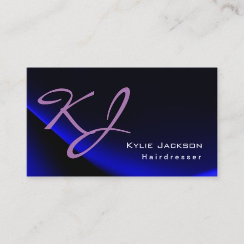 Modern Stylish Monogram Blue Trendy Hairdresser Business Card