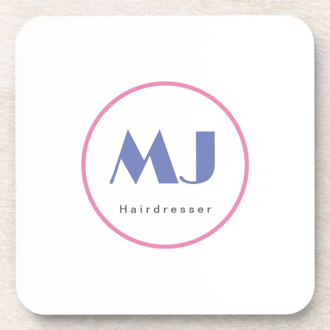 Modern Stylish Monogram Blue White Hairdresser Beverage Coaster (Front)