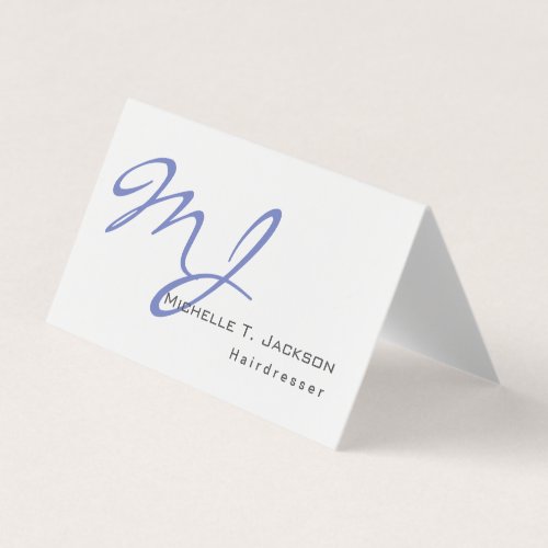 Modern Stylish Monogram Blue White Hairdresser Business Card