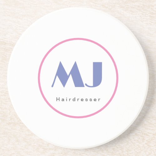 Modern Stylish Monogram Blue White Hairdresser Coaster