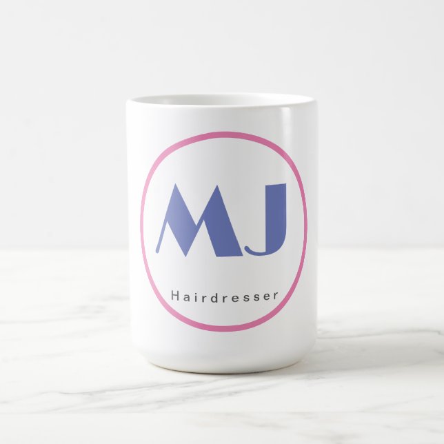Modern Stylish Monogram Blue White Hairdresser Coffee Mug (Center)