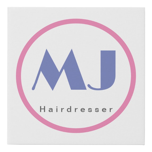 Modern Stylish Monogram Blue White Hairdresser Faux Canvas Print (Front)