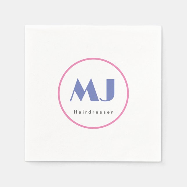 Modern Stylish Monogram Blue White Hairdresser Napkins (Front)