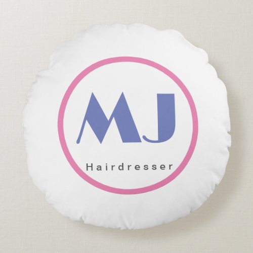 Modern Stylish Monogram Blue White Hairdresser Round Pillow