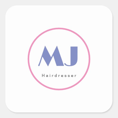Modern Stylish Monogram Blue White Hairdresser Square Sticker