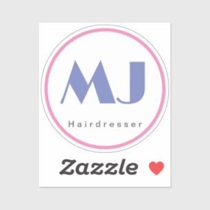Modern Stylish Monogram Blue White Hairdresser Sticker
