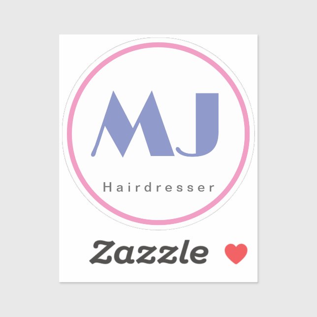 Modern Stylish Monogram Blue White Hairdresser Sticker (Sheet)