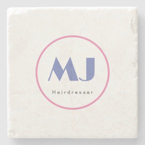 Modern Stylish Monogram Blue White Hairdresser Stone Coaster