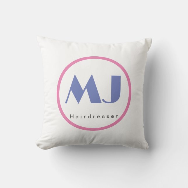 Modern Stylish Monogram Blue White Hairdresser Throw Pillow (Front)