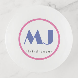 Modern Stylish Monogram Blue White Hairdresser Trinket Tray