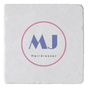 Modern Stylish Monogram Blue White Hairdresser Trivet