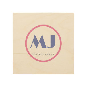Modern Stylish Monogram Blue White Hairdresser Wood Wall Art