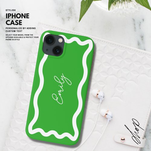 Modern Stylish Monogram Bright Green Retro Wave iPhone 13 Case