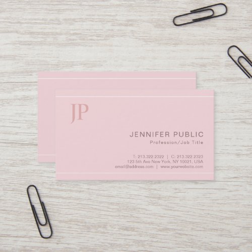 Modern Stylish Monogram Elegant Pink Consultant Business Card