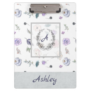Modern Stylish Monogram Girly Patterns Ashley Clipboard