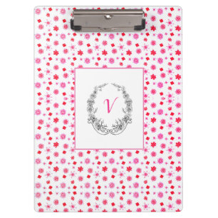 Modern Stylish Monogram Girly Patterns Red Clipboard