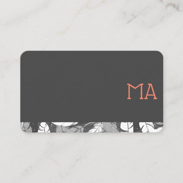 Modern Stylish Monogram / Gray Feather Trim Business Card (Front)