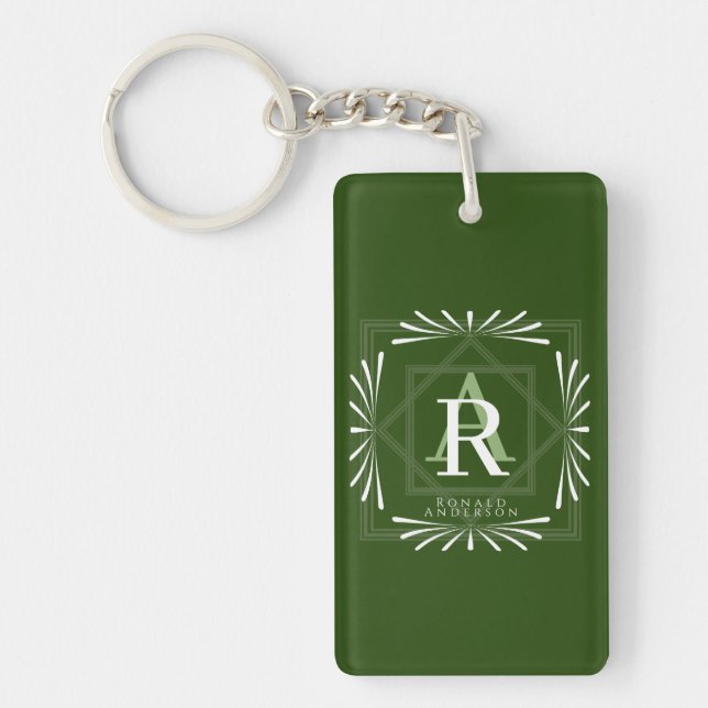 Modern Stylish Monogram Green Keychain (Front)