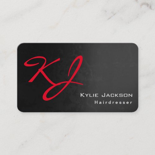 Modern Stylish Monogram Grey Red Hairdresser Business Card
