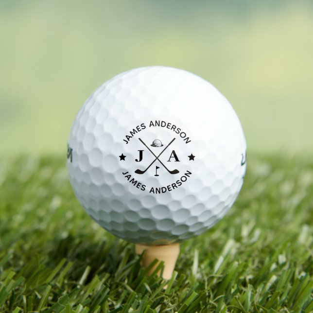 Modern Stylish Monogram & Name Personalized Golf Balls (Insitu Tee)