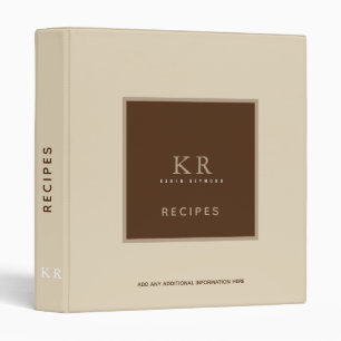Modern & Stylish Monogram on Brown Recipe 3 Ring Binder