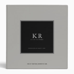 modern & stylish monogram on gray 3 ring binder