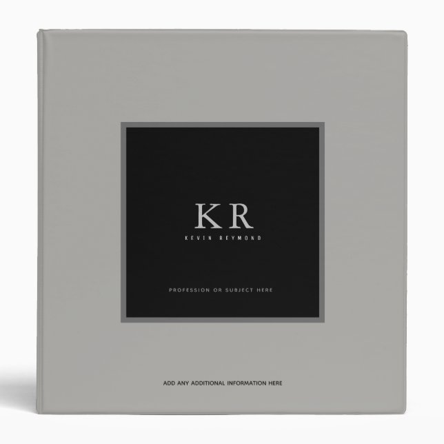 modern & stylish monogram on gray 3 ring binder (Front)
