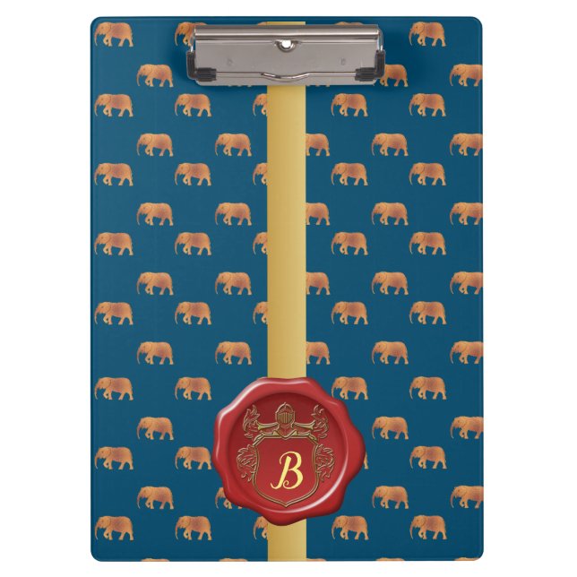 Modern Stylish Monogram Patterns Elephants #5 Clipboard (Front)