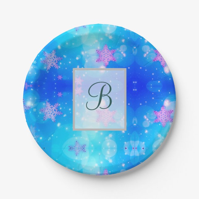 Modern Stylish Monogram Patterns | Snow Party #2 Paper Plates (Front)