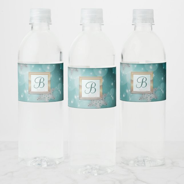 Modern Stylish Monogram Patterns | Snow Party #3 Water Bottle Label (Bottles)