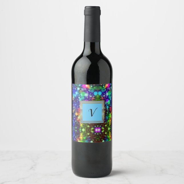Modern Stylish Monogram Patterns Winter Party #2 Wine Label (Front)