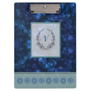 Modern Stylish Monogram Patterns Winter Snowflakes Clipboard