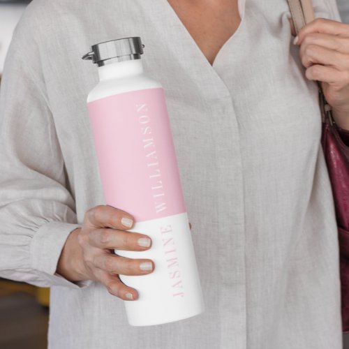 Modern stylish monogram pink colorway water bottle