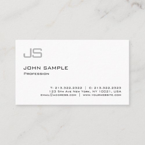 Modern Stylish Monogram Professional Sleek Plain Business Card