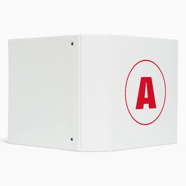 Modern Stylish Monogram Red Initial Letter White 3 Ring Binder (Background)