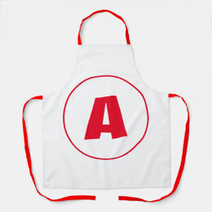 Modern Stylish Monogram Red Initial Letter White Apron