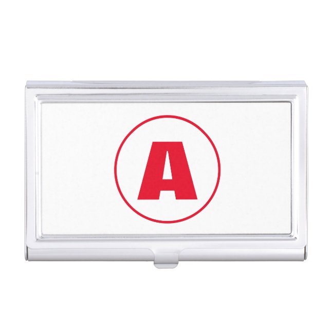 Modern Stylish Monogram Red Initial Letter White Business Card Case (Front)