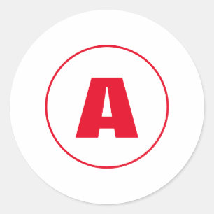 Modern Stylish Monogram Red Initial Letter White Classic Round Sticker
