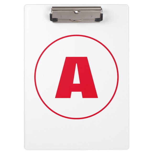 Modern Stylish Monogram Red Initial Letter White Clipboard (Front)