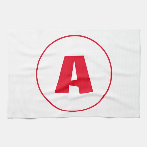 Modern Stylish Monogram Red Initial Letter White Kitchen Towel